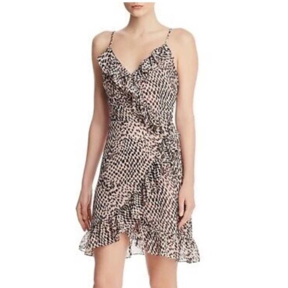 REVOLVE LIKE NEW PInk and black leopard/cheetah print ruffle wrap dress!